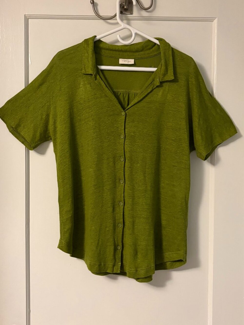 Poetry 100% linen green button up blouse size 8 oversized lagenlook minimalist